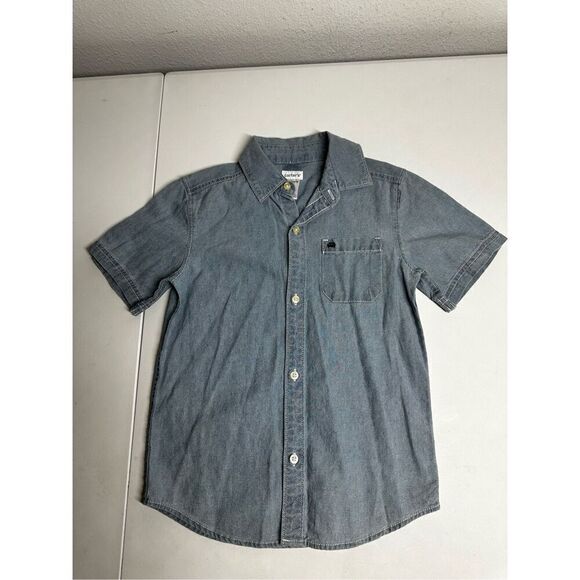 Carter's Boys'  Chambray Short Sleeve Woven Button Down Shirt Top 5T Cotton - Picture 1 of 8